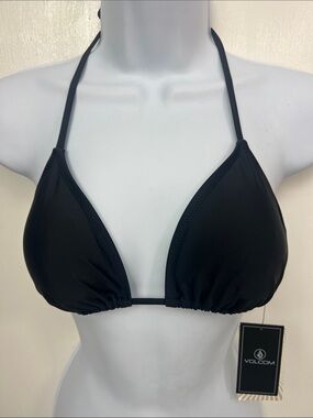 Volcom Juniors' Simply Solid Slide Triangle Bikini Top, Black, Size Large